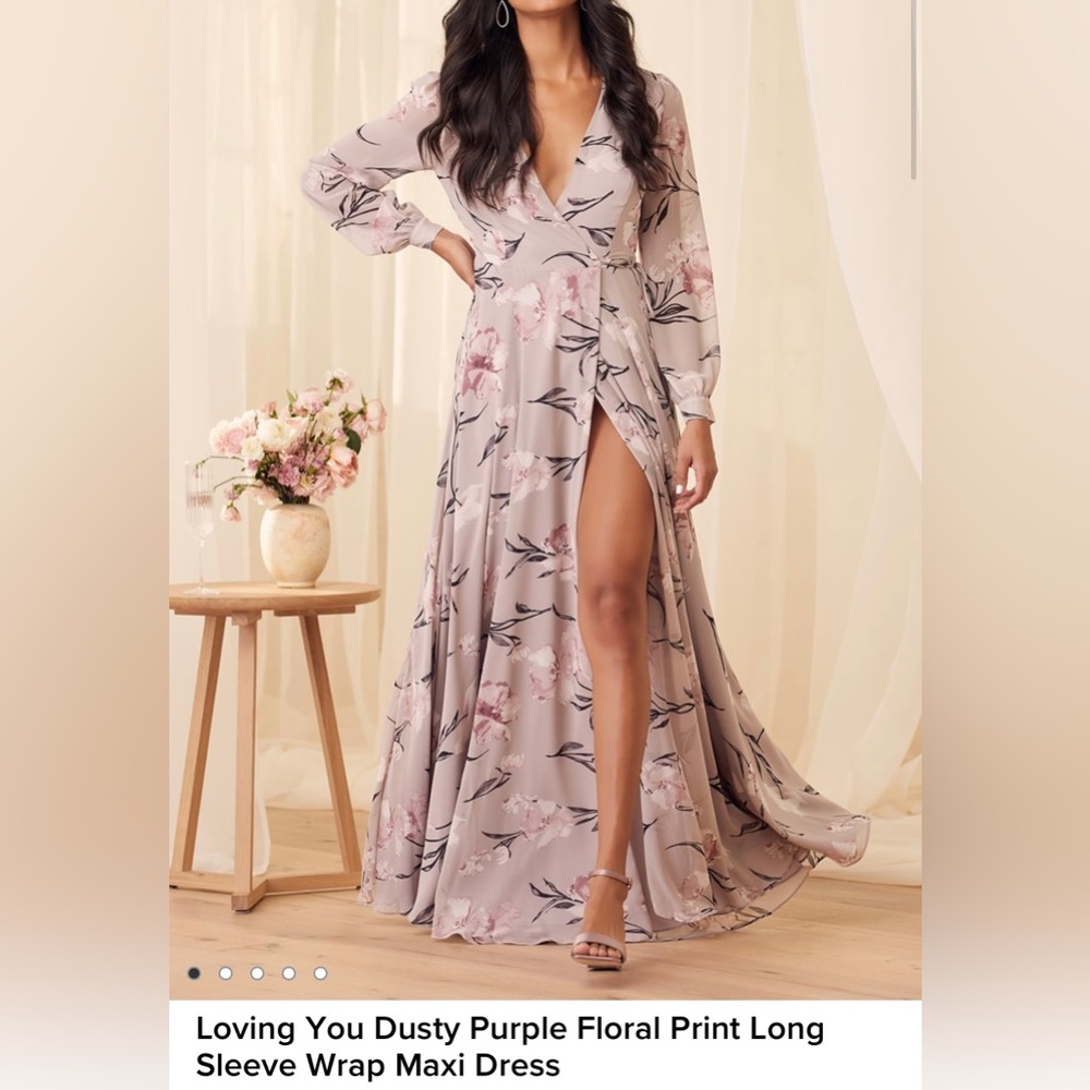 LULUS • “Loving You” Dusty Purple / Lilac Floral Long Sleeve Wrap Maxi Dress • S